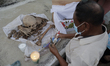 A person inside the cemetery of Pomuch, an indigenous Mayan community located in the state...