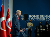 Recep Tayyip Erdogan, President of Turkey, answers the questions of the journalists in a press briefing after the G20 Summit of Heads of Sta...