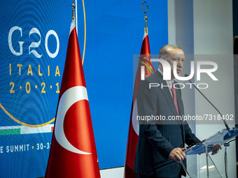 Recep Tayyip Erdogan, President of Turkey, answers the questions of the journalists in a press conference after the G20 Summit of Heads of S...