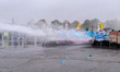 the protesters pushed back by the police fire hydrant, in Padova, Italy, on November 1, 20...
