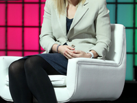 Facebook Whistleblower Frances Haugen speaks during the Web Summit 2021 in Lisbon, Portugal on November 1, 2021. The Web Summit 2021, one of...