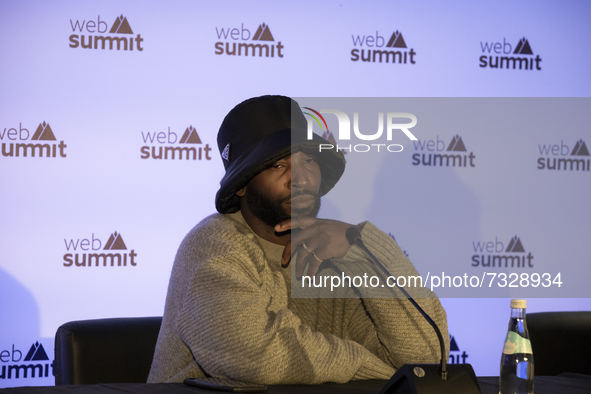 Tinie Tempah and Sam Jones in a press conference during  third day of Web Summit 2021 in Lisbon, Portugal on November 3, 2021. 