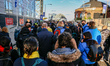 Partivipants queue to enter venue during the fourth day of the COP26 UN Climate Change Con...