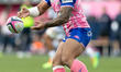 Ngani Laumape of Stade Francais passes the ball during the Top 14 match between Stade Fran...