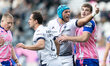 Zach Mercer of Montpellier Herault celebrates after their side first try during the Top 14...