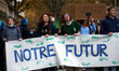 The banner reads 'Our future'. More than 3500 people demonstrated in Toulouse for the clim...