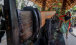 A resident looks at a giant 7.7 meter and 1.2 ton Guma traditional weapon placed in front...