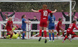 Liverpool's Leanne Kiernan celebrates after scoring their first goal during the FA Women's...