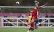  Durham Women's Dee Bradley contests a header with Liverpool's Rachel Furness during the F...