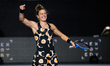Maria Sakkari of Greece celebrates the victory against Aryna Sabalenka of Belarus during t...