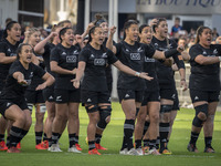 the Black Ferns haka during the international women's rugby match between France and New Zealand on November 20, 2021 in Castres, France. (