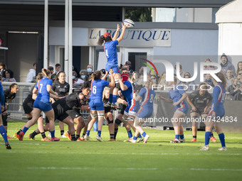 Celine FERER wins the ball during a lineout during the international women's rugby match between France and New Zealand on November 20, 2021...