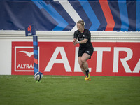Kendra COCKSEDGE of the Black Ferns preparing to attempt the transformation of the Black Ferns' only try during the international women's ru...