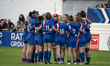 The French team at the half-time during the international women's rugby match between Fran...