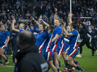 the France team celebrates their victory during the international women's rugby match between France and New Zealand on November 20, 2021 in...