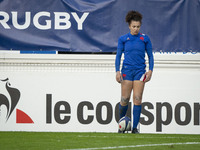 Caroline DROUIN of France preparing to attempt the transformation of the French try during the international women's rugby match between Fra...
