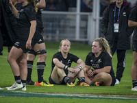 Kendra COCKSEDGE and Amy RULE of New Zeland are sad to have lost during the international women's rugby match between France and New Zealand...
