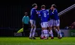 Max Taylor of Rochdale AFC celebrates his goal with his team mates during the Sky Bet Lea...
