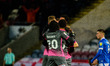 Exeter players  celebrate George Ray’s goal during the Sky Bet League 2 match between Roc...