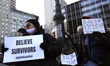 Demonstrators gather in Foley Square to protest the Ghislaine Maxwell and Jeffrey Epstein...