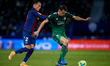 Ante Budimir (R) of CA Osasuna competes for the ball with  Francisco Javier Hidalgo 'Son'...