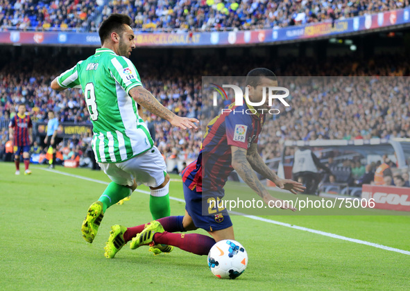 Dani Alves and Nono in the match between FC Barcelona and Betis  for the week 32 of the spanish league, played at the Camp Nou on 5 april, 2...