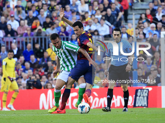 Sergio Busquets and Nono in the match between FC Barcelona and Betis  for the week 32 of the spanish league, played at the Camp Nou on 5 apr...