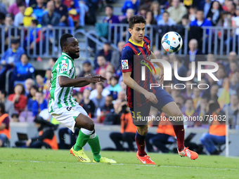Marc Bartra and N'Diaye in the match between FC Barcelona and Betis  for the week 32 of the spanish league, played at the Camp Nou on 5 apri...