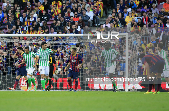 Betis celebration in the match between FC Barcelona and Betis  for the week 32 of the spanish league, played at the Camp Nou on 5 april, 201...