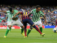 Nono, juanfran and Neymar Jr. in the match between FC Barcelona and Betis  for the week 32 of the spanish league, played at the Camp Nou on...