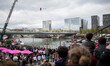 French tightrope walker Denis Josselin crossed the Seine on a steel wire 16 mm, in Paris,...
