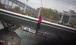French tightrope walker Denis Josselin crossed the Seine on a steel wire 16 mm, in Paris,...