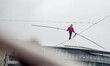 French tightrope walker Denis Josselin crossed the Seine on a steel wire 16 mm, in Paris,...
