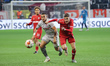 Pieter Gerkens #16 of Antwerp and Rony Lopes #10 of Olympiakos during the Europa League ga...