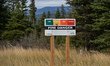 Fire danger sign indicating a moderate fire hazard on the Sparwood to Elkford road.On Sat...