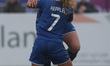 Durham Women's Abby Holmes celebrates with Beth Hepple  after scoring their and her second...