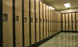 Metal lockers in the corridor of a school in Toronto, Ontario, Canada. 