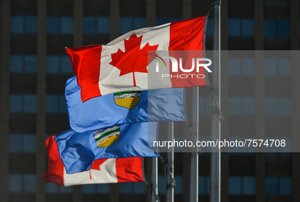 Alberta and Canada flags.On Sunday, 12 September 2021, in Edmonton, Alberta, Canada.  by Artur Widak/NurPhoto