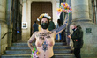 (note: the image contains naked) Femen activist during a protest in favor of abortion in f...
