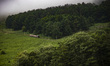 A touristic train of the line Train de la Rhune drives up hill in the Basque area of the r...