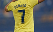 Gerard Moreno of Villarreal CF celebrates his side's third goal during the La Liga Santand...