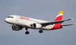 Airbus A320 - MSN 2248 aircraft, of the Iberia company, landing at Barcelona airport, in B...