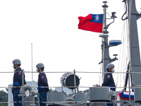 Navy soldiers are seen on the deck of a Taiwanese military corvette during a Navy Drill for Preparedness Enhancement ahead of the Chinese Ne...