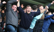 Hartlepool United fans celebrate after their team's 2-1 win in the FA Cup match between Ha...