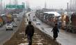 Trucks are parked on Sringar-Jammu Highway in South Kashmir, Jammu And Kashmir, India On 1...