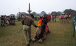 An Indian soldier from Border Security Force (BSF), the only camel mounted division, prepa...