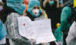 anti vaxxers joins in weekly demonstration in Duesseldorf, Germany on January 22, 2022 as...