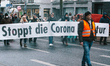 anti vaxxers joins in weekly demonstration in Duesseldorf, Germany on January 22, 2022 as...