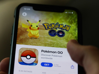 Pokemon GO logo on the App Store displayed on a phone screen is seen in this illustration photo taken in Krakow, Poland on January 23, 2022....