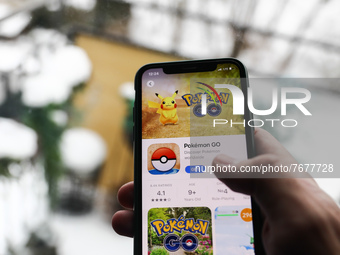 Pokemon GO logo on the App Store displayed on a phone screen is seen in this illustration photo taken in Krakow, Poland on January 23, 2022....